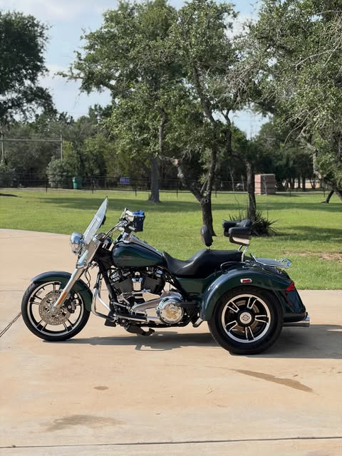 Harley-Davidson trike detailed on a driveway